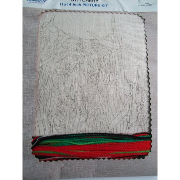 Vintage Wonder Art Wool Stitchery Tiger Picture Embroidery Kit Unworked - Picture 10 of 10